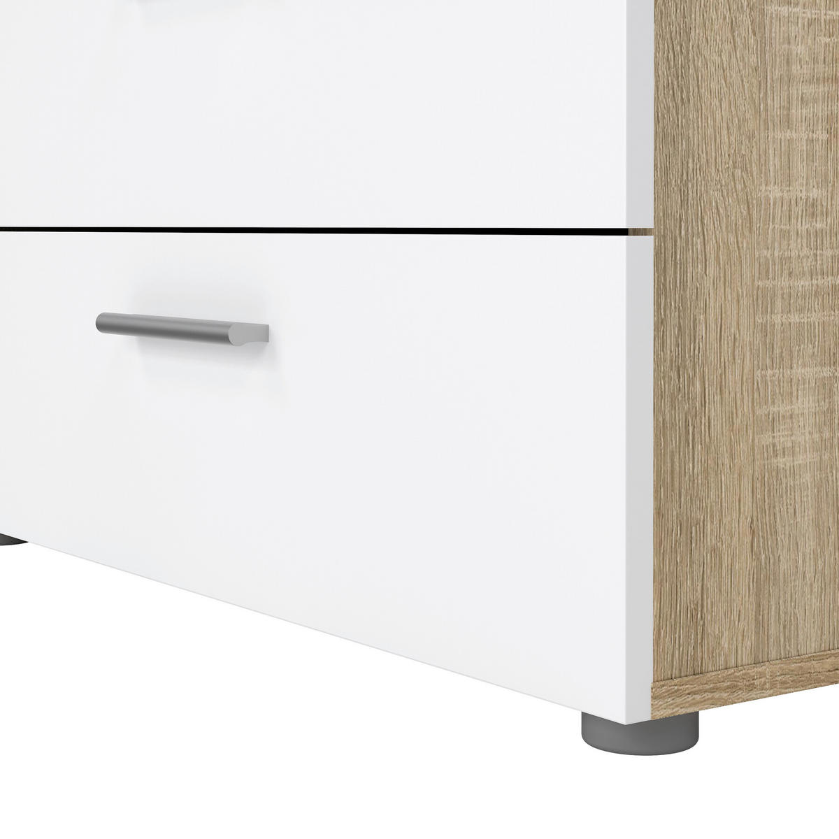 KOMODA   140/81,7/40 cm   boje hrasta, bijela visoki sjaj  - srebrne boje/boje hrasta, Design, drvni materijal/metal (140/81,7/40cm) - Livetastic
