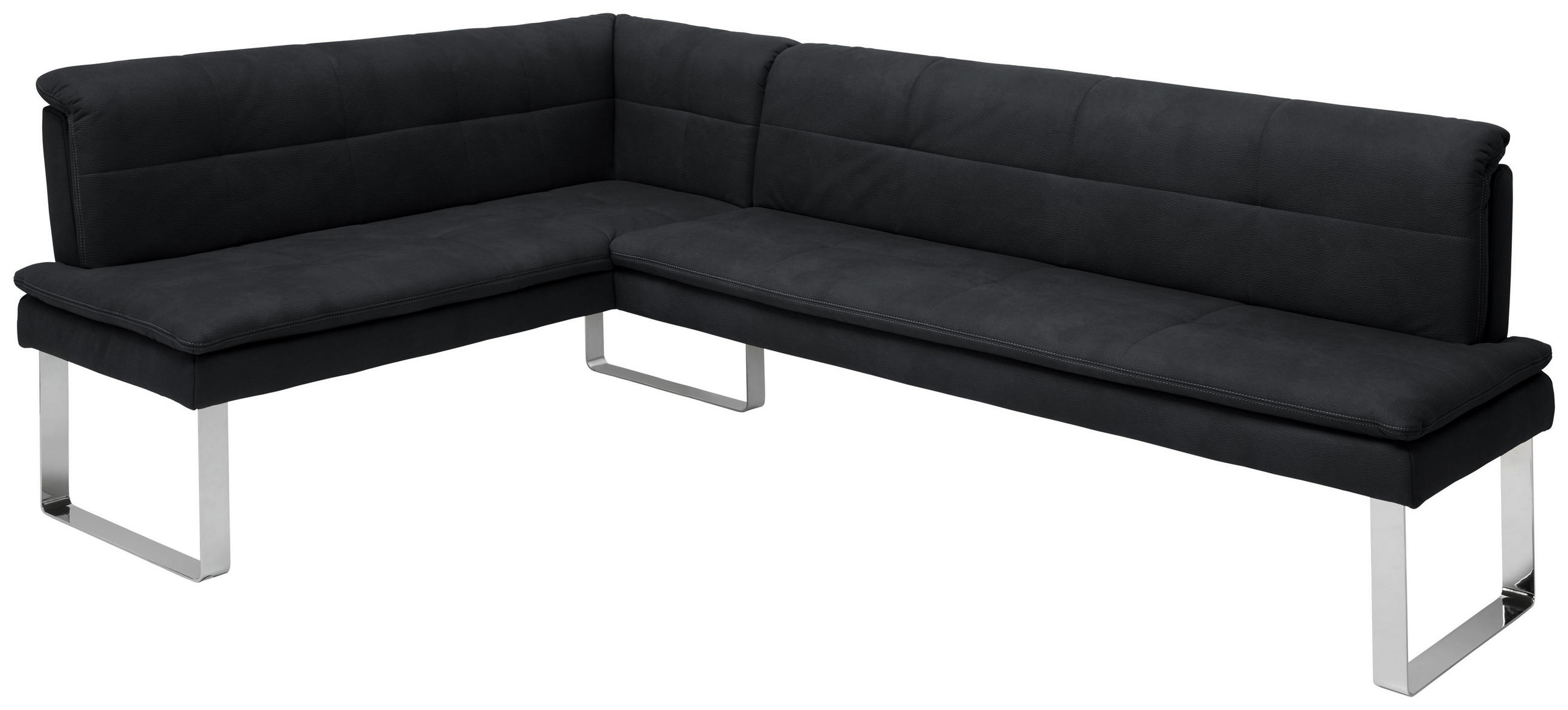 ECKBANK 174/253 cm Mikrofaser Schwarz, Chromfarben Metall   - Chromfarben/Schwarz, Design, Textil/Metall (174/253cm) - Novel