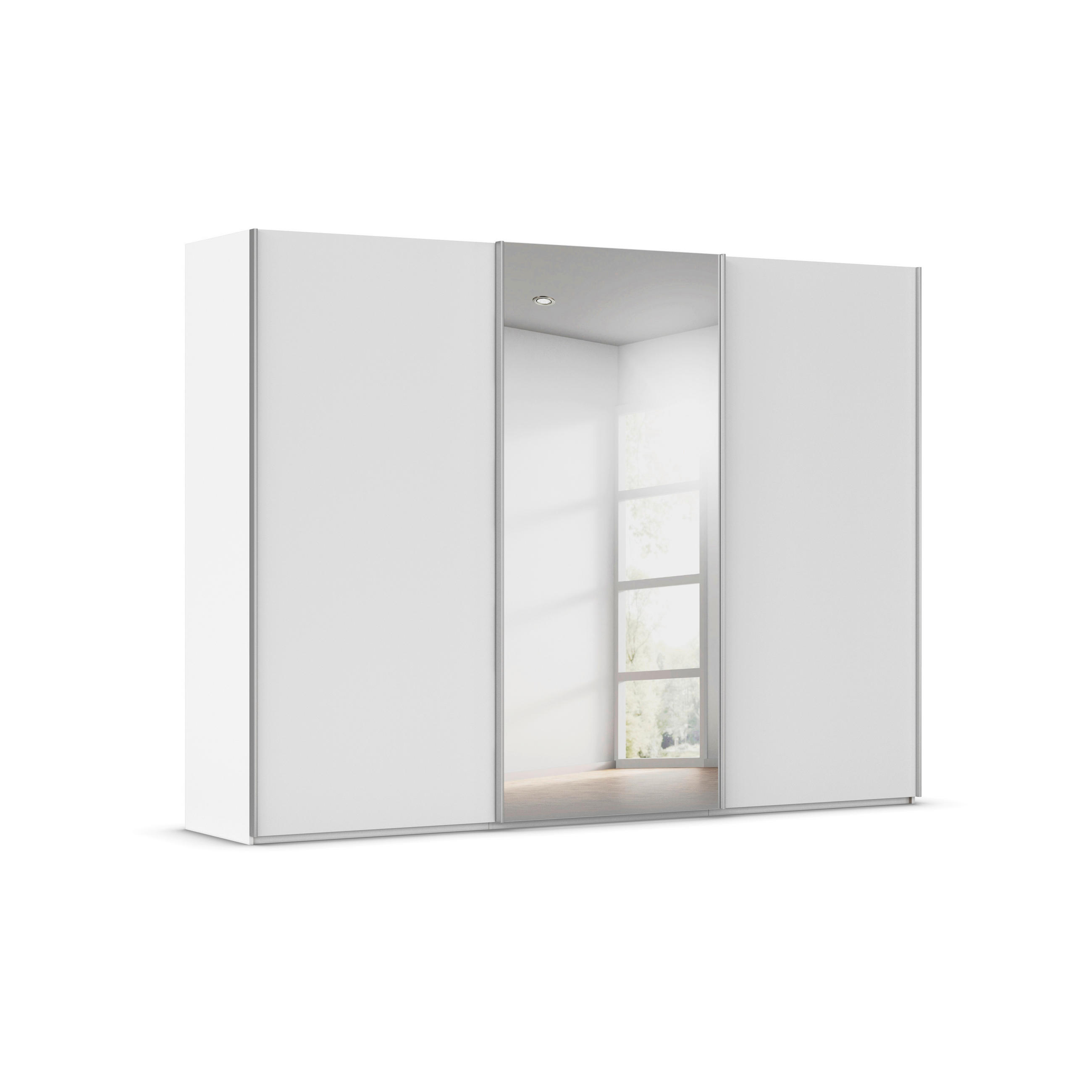 SCHWEBETÜRENSCHRANK 301/223/69 cm,  in Weiß, Alufarben, 3 Tür(en)  - Alufarben/Weiß, Basics, Glas/Holzwerkstoff (301/223/69cm) - Rauch Möbel