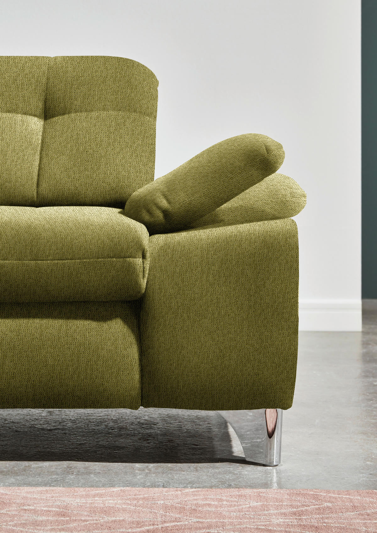 ECKSOFA in Chenille Grün  - Chromfarben/Grün, Design, Textil/Metall (260/310cm) - Beldomo Speed
