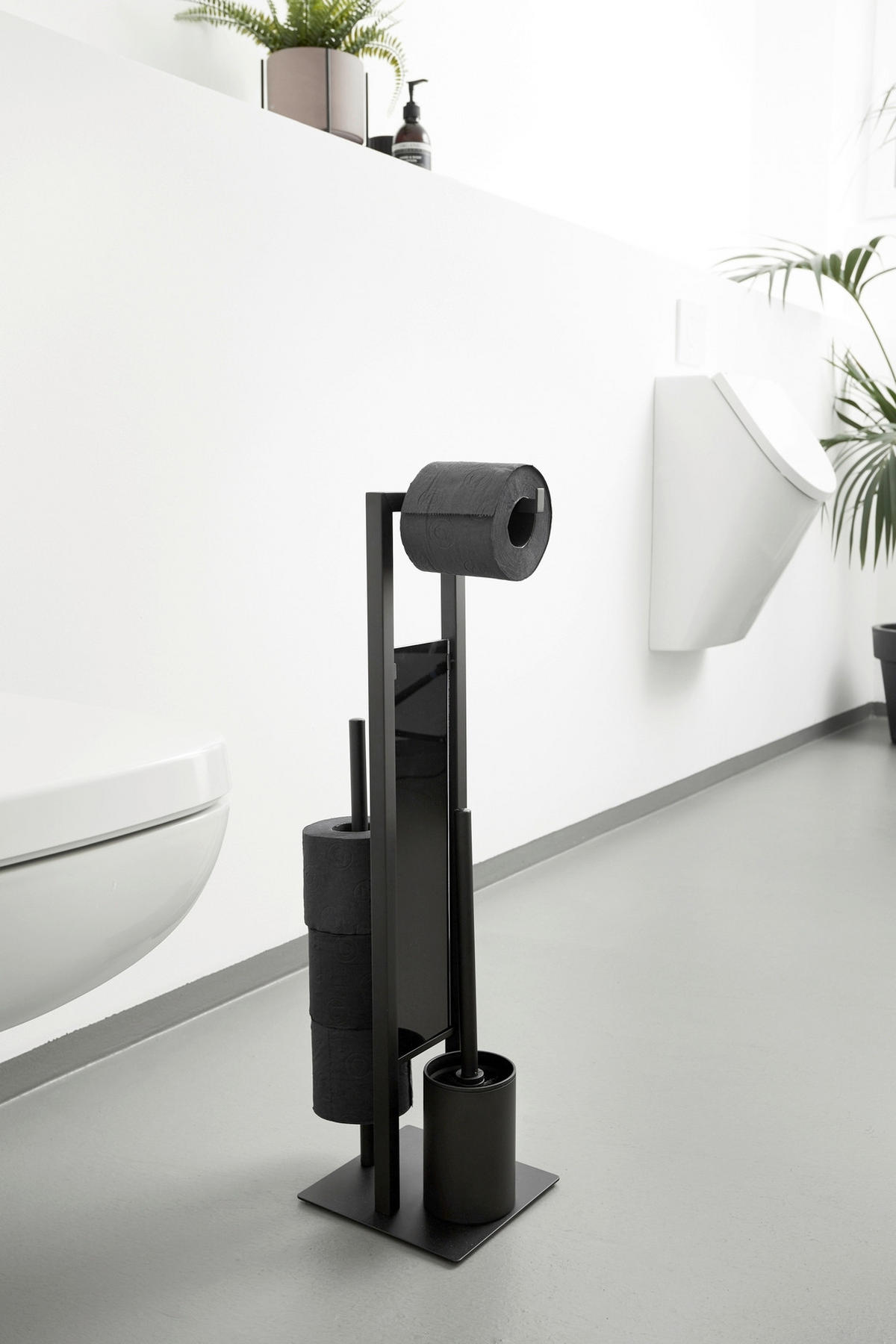 SET PENTRU WC metal, sticlă  - negru, Basics, plastic/sticlă (18/70/23cm) - Wenko