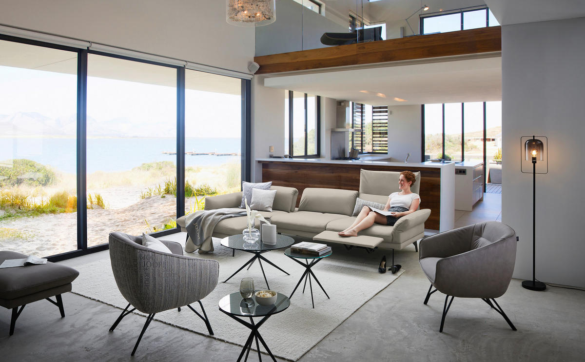 COCKTAILSESSEL - Ecru/Anthrazit, Design, Leder/Textil (76/80/73cm) - Joop!