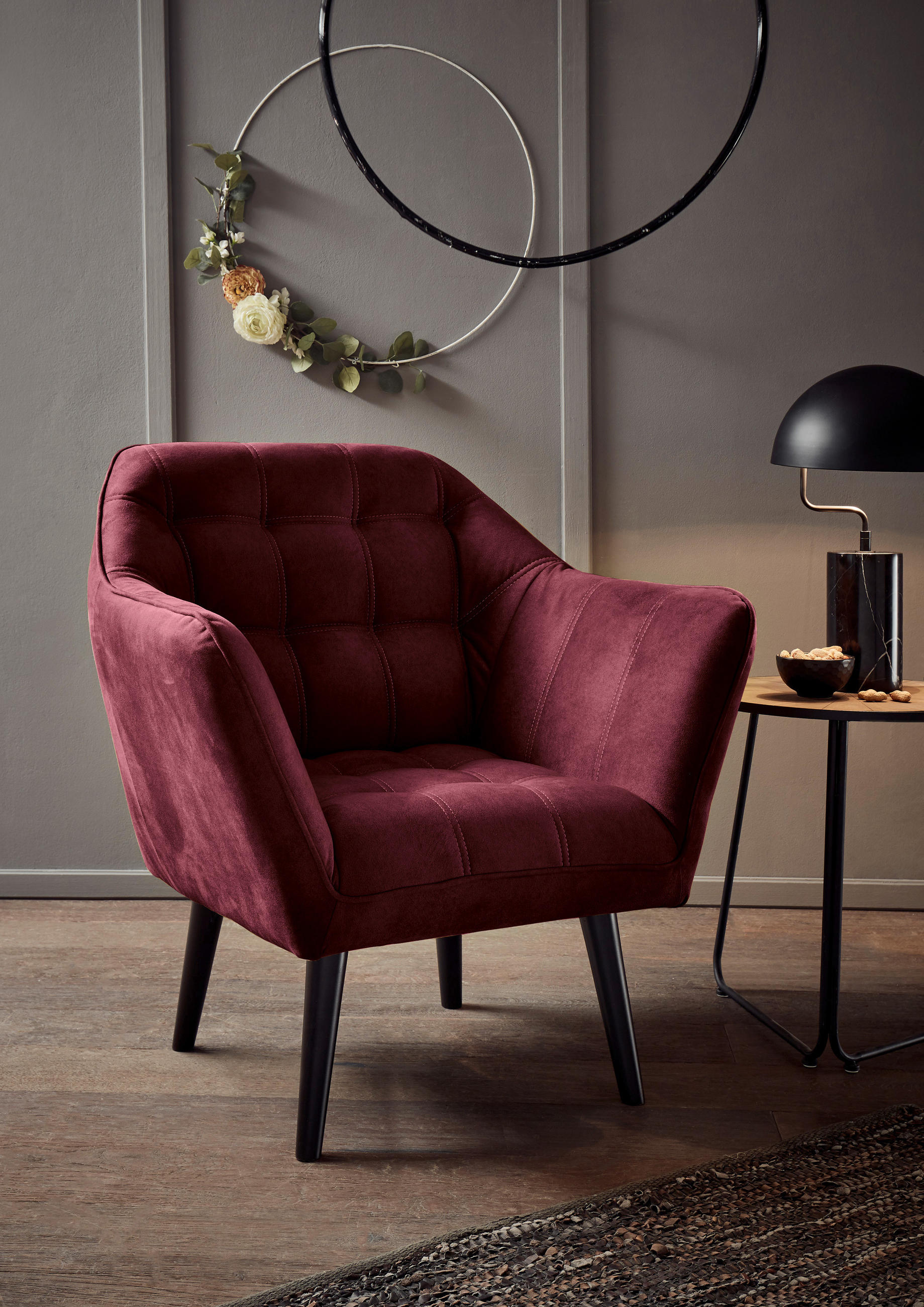 COCKTAILSESSEL Mikrovelours Weinrot    - Weinrot/Schwarz, MODERN, Holz/Textil (84/87/70cm) - MID.YOU