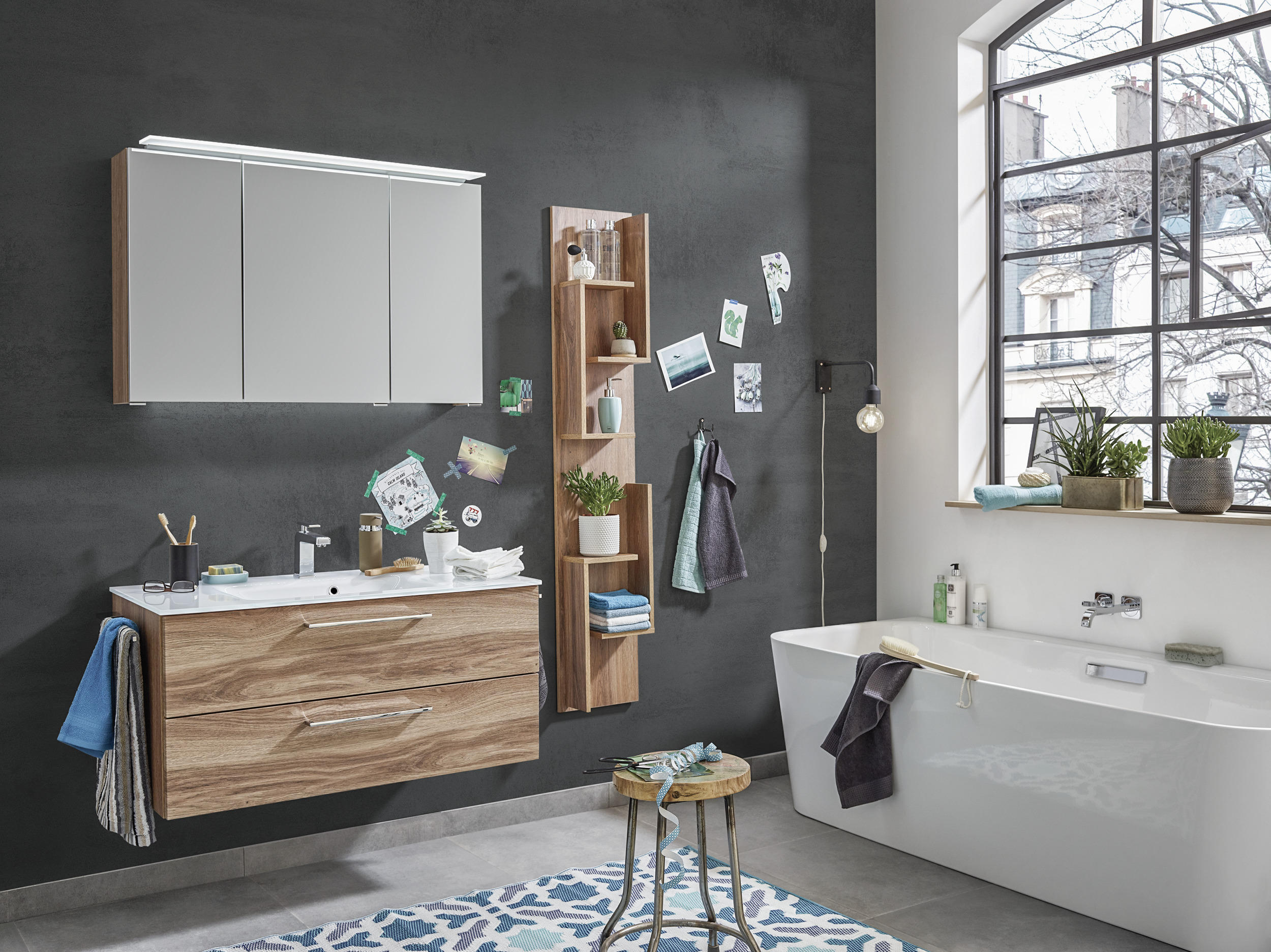 BADEZIMMER  in 100 cm  - Chromfarben/Eichefarben, KONVENTIONELL, Holzwerkstoff/Stein (100cm) - Novel