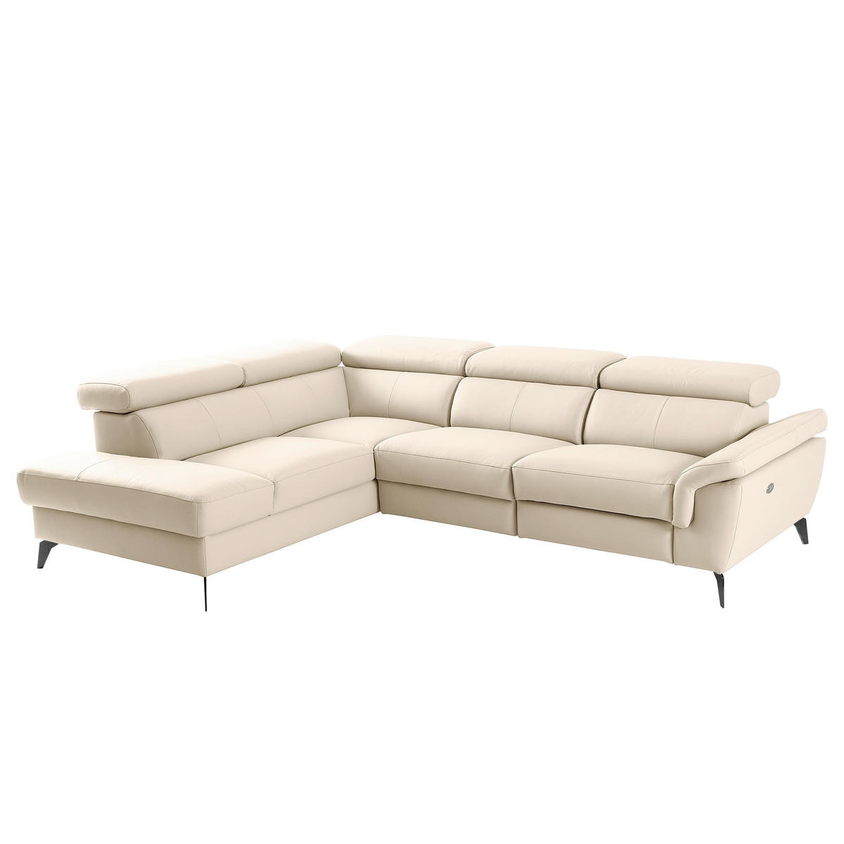 ECKSOFA SONO in Lederlook Echtleder Grau Armteilverstellung, Kopfteilverstellung  210/265 cm  - Schwarz/Grau, Design, Leder/Textil (210/265cm) - Livetastic