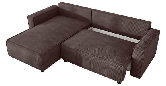 ECKSOFA Braun Cord Zierkissen, Rückenkissen, Bettkasten, Schlaffunktion, Rücken echt, Liegefläche im Originalstoff  - Schwarz/Braun, MODERN, Kunststoff/Textil (190/280cm) - Carryhome