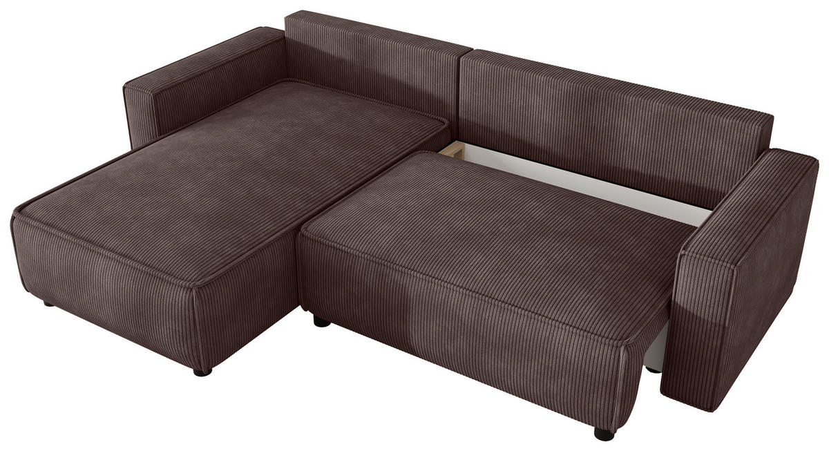 ECKSOFA Braun Cord Zierkissen, Rückenkissen, Bettkasten, Schlaffunktion, Rücken echt, Liegefläche im Originalstoff  - Schwarz/Braun, MODERN, Kunststoff/Textil (190/280cm) - Carryhome