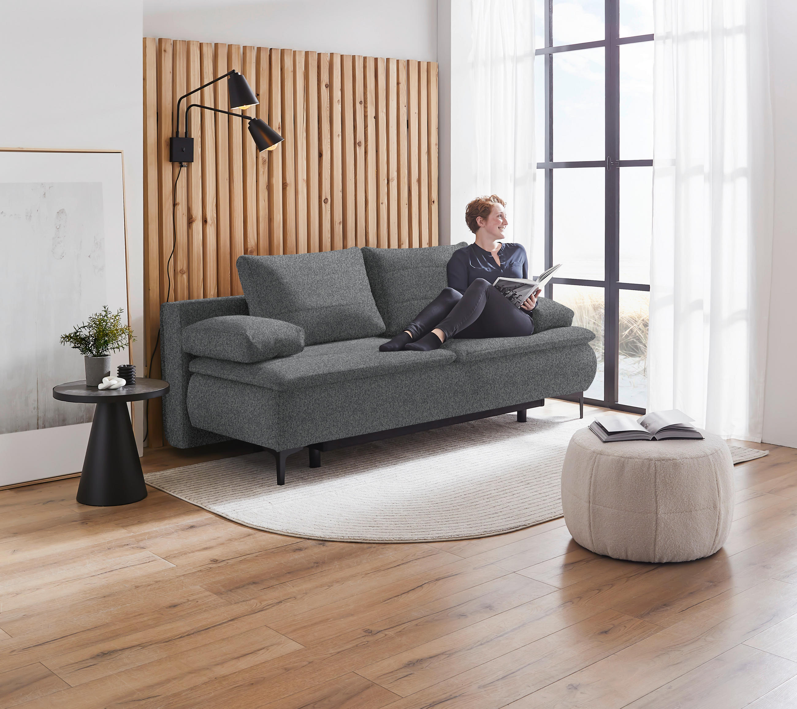 BOXSPRINGSOFA Webstoff Dunkelgrau  - Dunkelgrau/Schwarz, KONVENTIONELL, Textil/Metall (204/93/100cm) - Novel