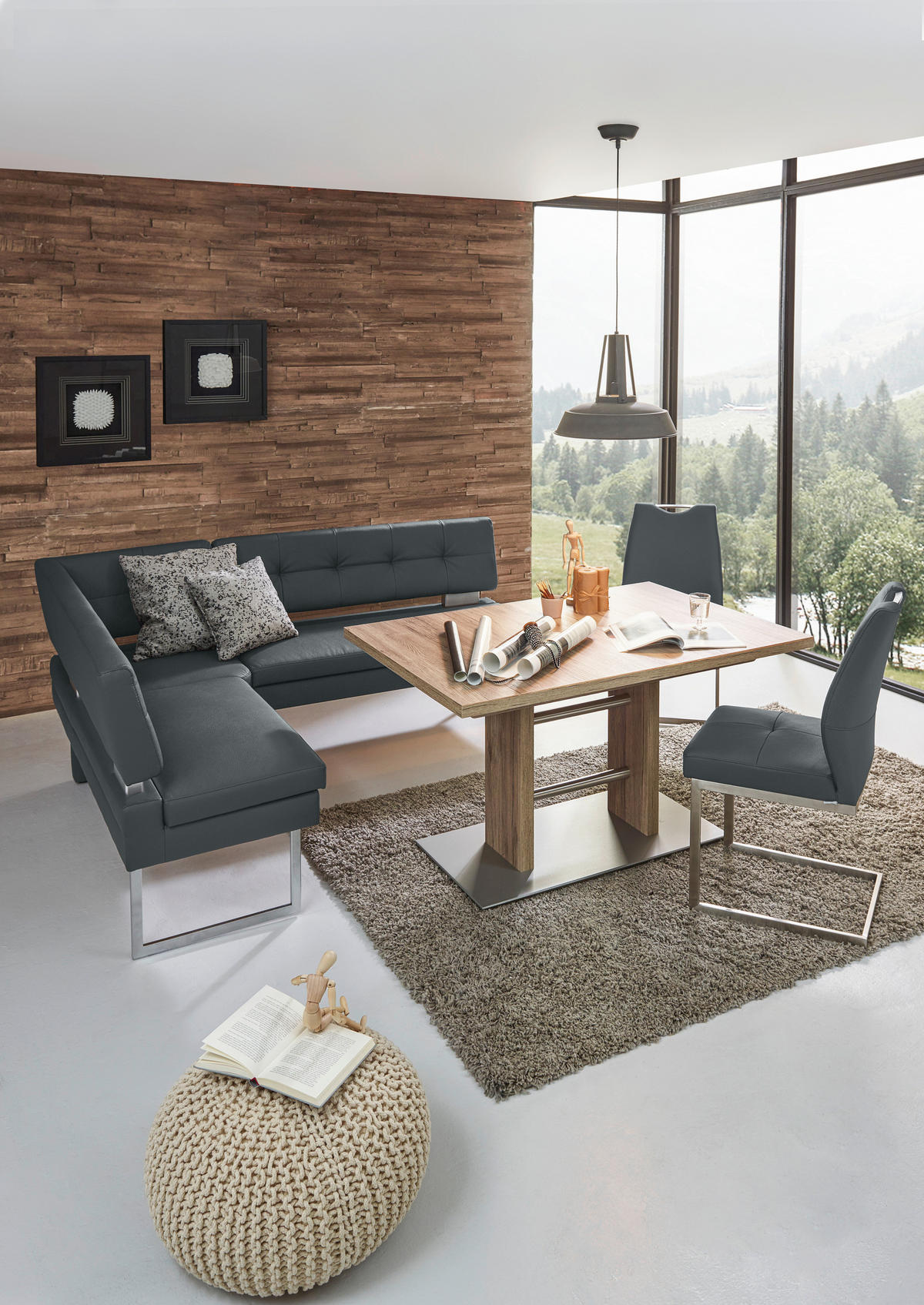 ECKBANK 158/200 cm  in Grau, Edelstahlfarben  - Edelstahlfarben/Grau, Design, Textil/Metall (158/200cm) - Dieter Knoll