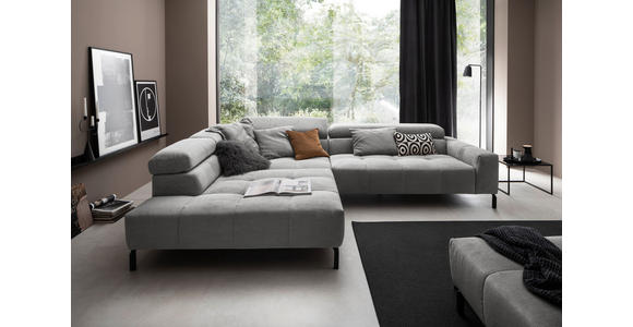 ECKSOFA Dunkelgrau Cord Rücken echt, Kopfteilverstellung, Sitzvorzug  - Dunkelgrau/Schwarz, KONVENTIONELL, Textil/Metall (219/311cm) - Hom`in