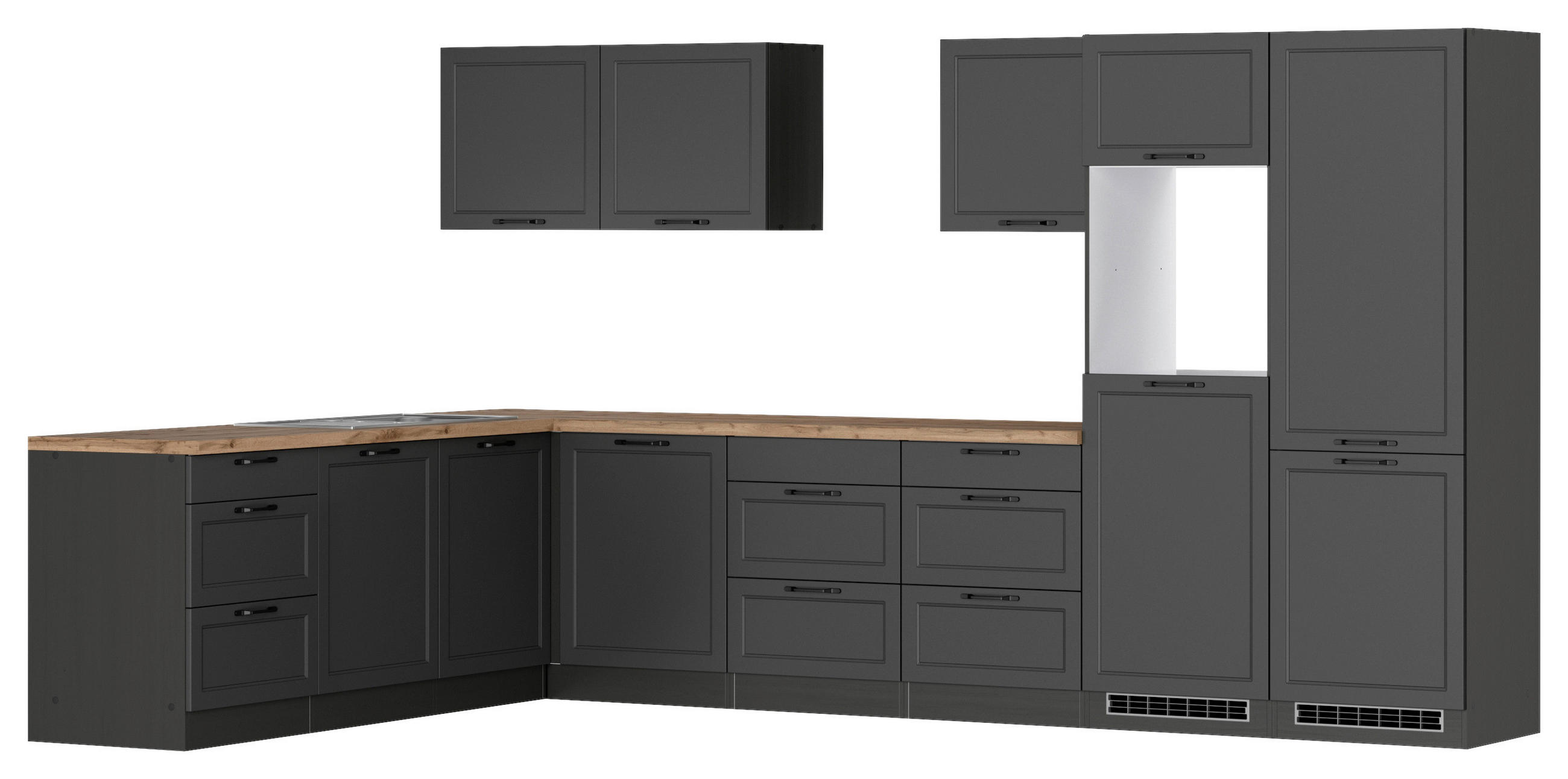 ECKKÜCHE 240/360 cm  in Grau, Eiche Wotan  - Eiche Wotan/Schwarz, LIFESTYLE, Holzwerkstoff/Metall (240/360cm) - Held