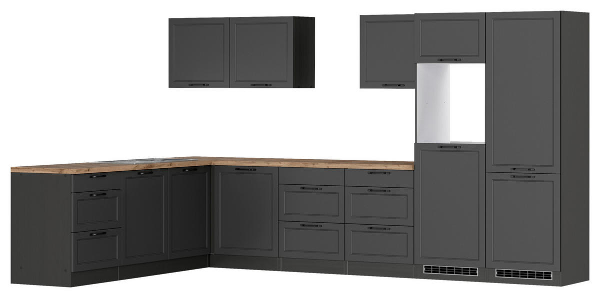 ECKKÜCHE 240/360 cm  in Grau, Eiche Wotan  - Eiche Wotan/Schwarz, LIFESTYLE, Holzwerkstoff/Metall (240/360cm) - Held