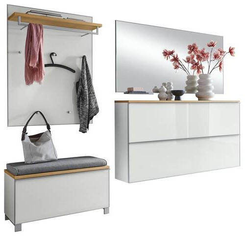 GARDEROBE 6-teilig in 265/195/40 cm - Alufarben/Weiß, Design, Glas/Holz (265/195/40cm)
