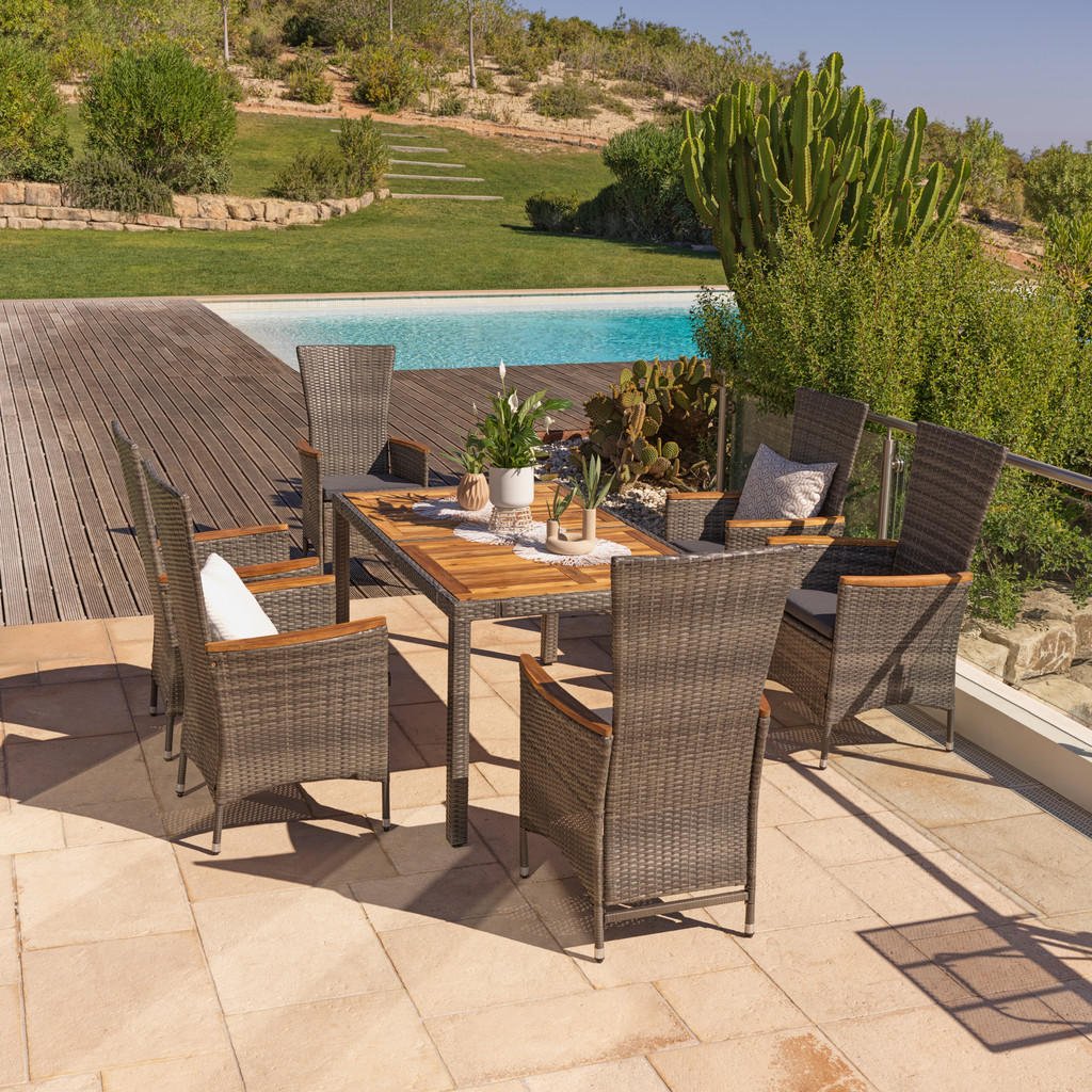 Gartengarnitur Korfu 7-teilig Aus Poly-Rattan Mit Kissen