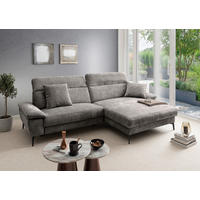 ECKSOFA CANCELLI Anthrazit Struktur Zierkissen, Kopfteilverstellung  - Anthrazit/Schwarz, KONVENTIONELL, Textil/Metall (300/178cm) - Livetastic