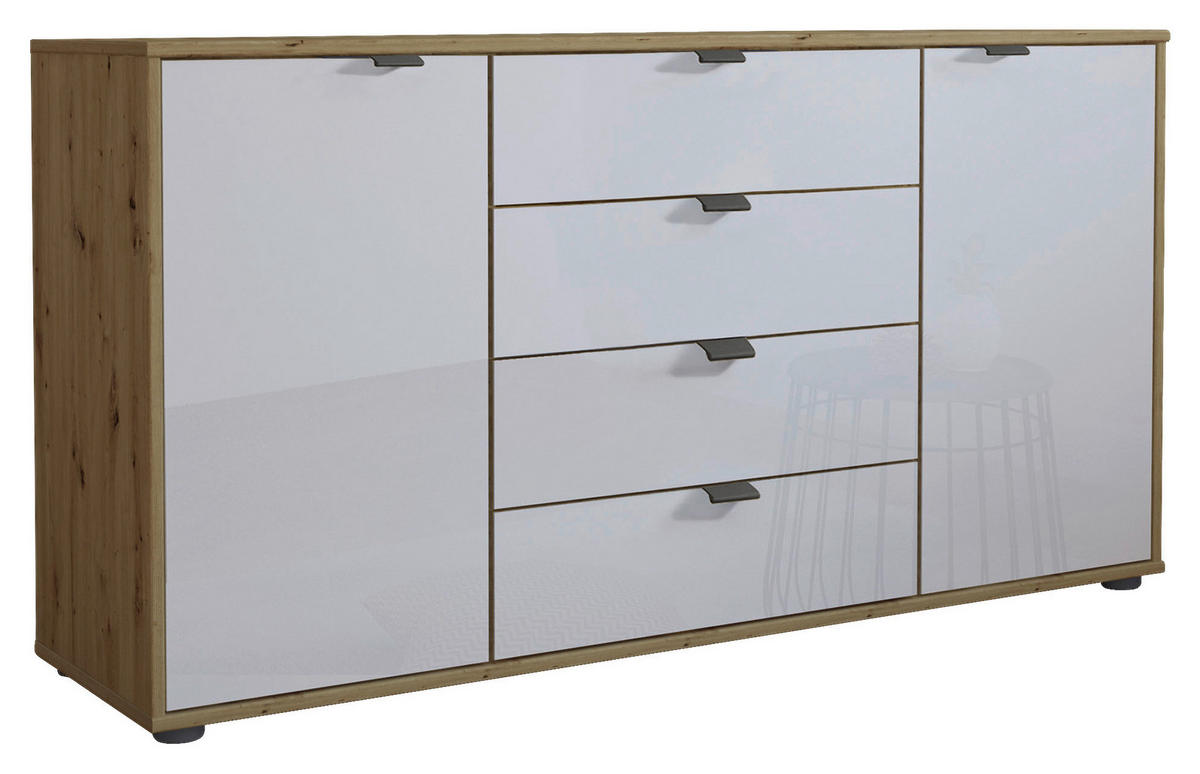 SIDEBOARD  in 140/70/43 cm  - Schieferfarben/Eiche Bianco, KONVENTIONELL, Glas/Holzwerkstoff (140/70/43cm) - Dieter Knoll
