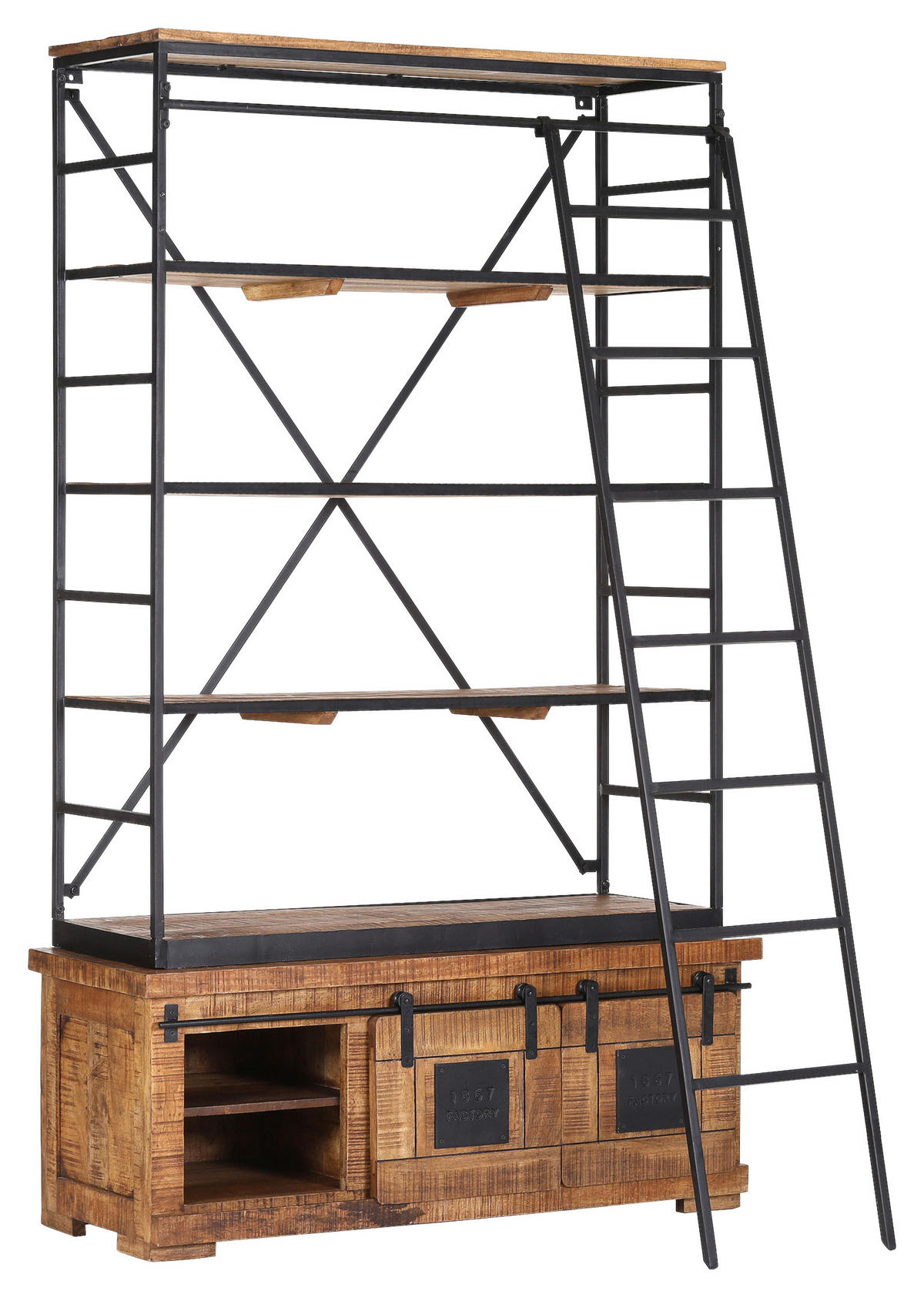 BÜCHERWAND Mangoholz massiv Naturfarben, Schwarz  - Schwarz/Naturfarben, KONVENTIONELL, Holz/Metall (127/210/45cm) - Landscape