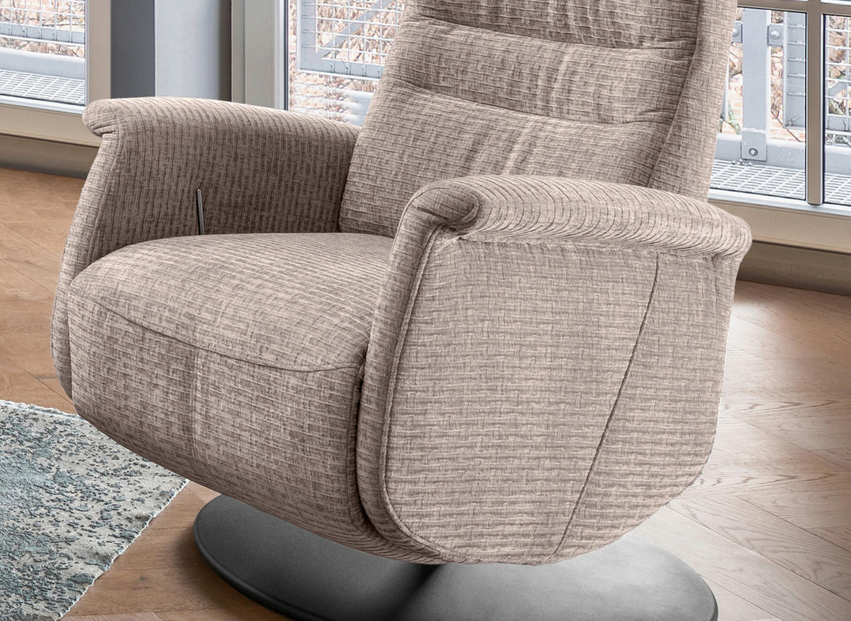 RELAXSESSEL Mikrofaser Kopfteilverstellung, Fußteilverstellung, Rücken echt, Relaxfunktion    - Beige/Schwarz, MODERN, Textil/Metall (72/118/85-165cm) - Livetastic