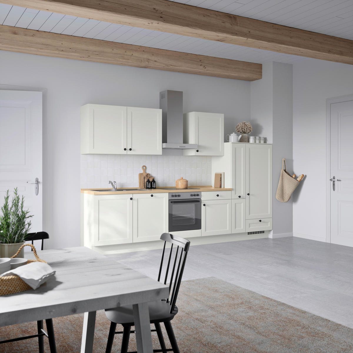 KÜCHENBLOCK Cascada 330 cm  in Weiß, Eichefarben  - Eichefarben/Schwarz, MODERN, Holzwerkstoff/Metall (330cm) - Nobilia
