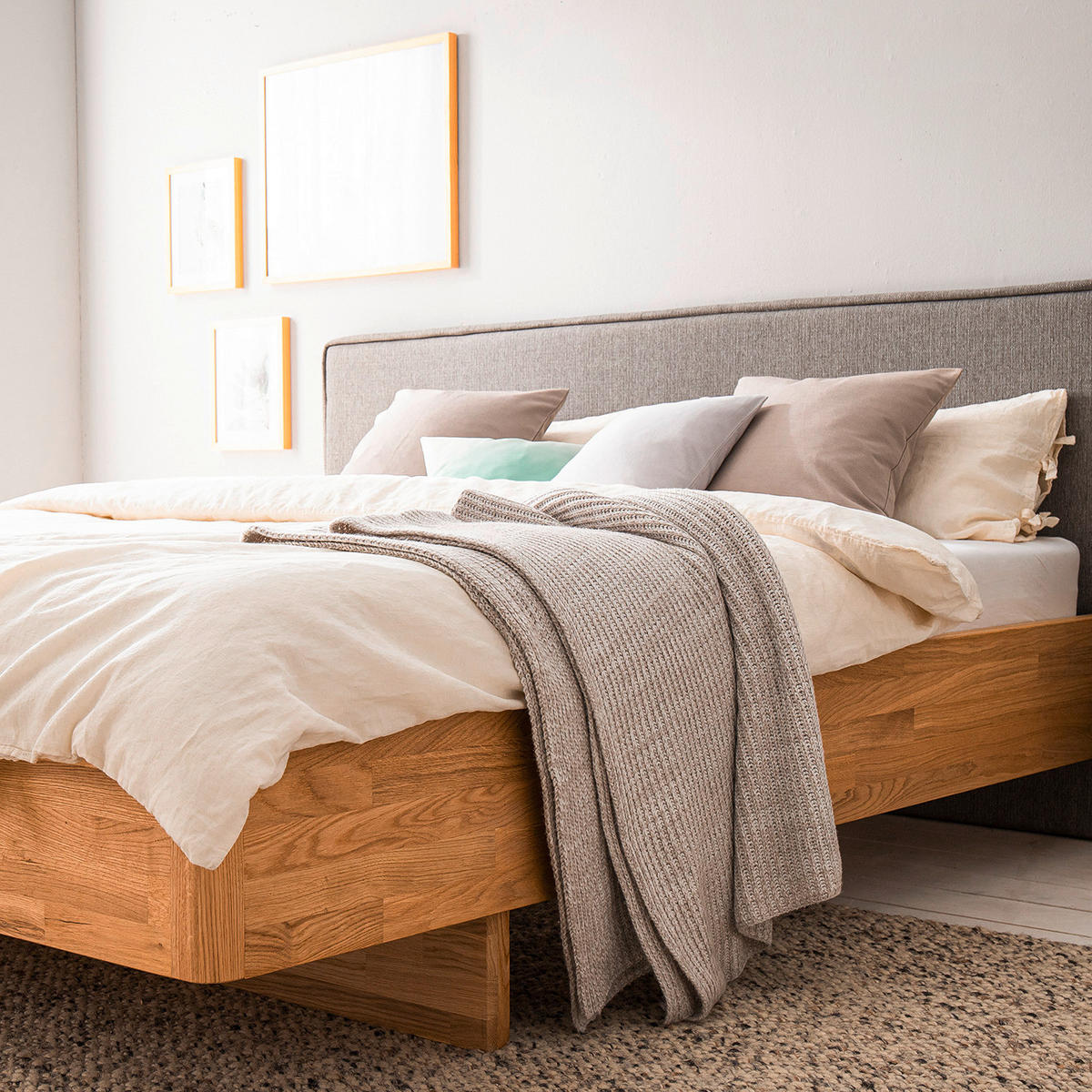 BETT 180/200 cm  in Wildeiche  - Wildeiche/Hellgrau, Natur, Holz/Holzwerkstoff (180/200cm) - home24