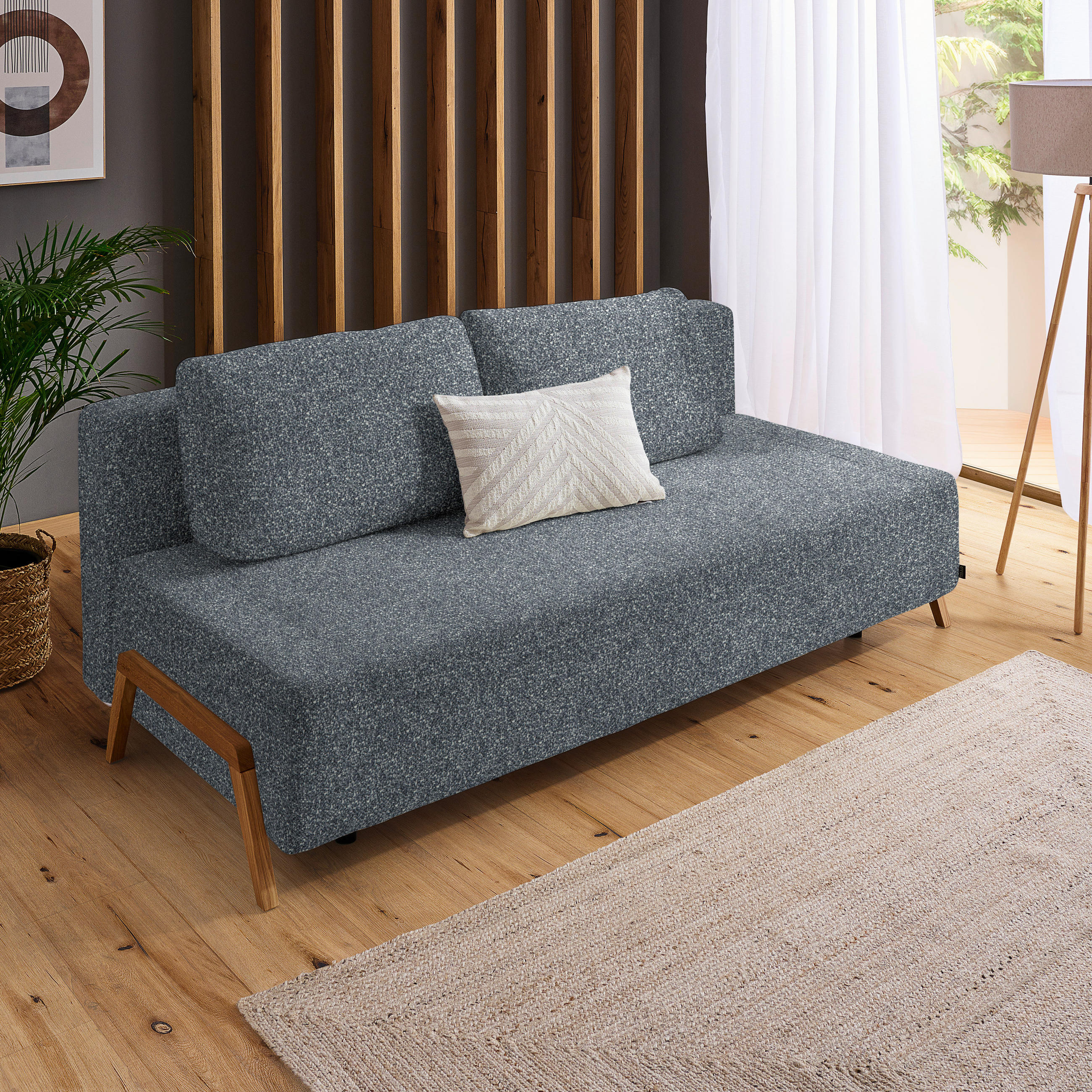 SCHLAFSOFA Bouclé Dunkelgrau  - Dunkelgrau/Naturfarben, Design, Holz/Textil (211/88/102cm) - Niels Andersson