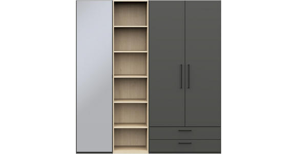 KLEIDERSCHRANK 3-türig Graphitfarben, Eichefarben  - Eichefarben/Anthrazit, Design, Glas/Holzwerkstoff (202,6/213,6/59,3cm) - Cantus