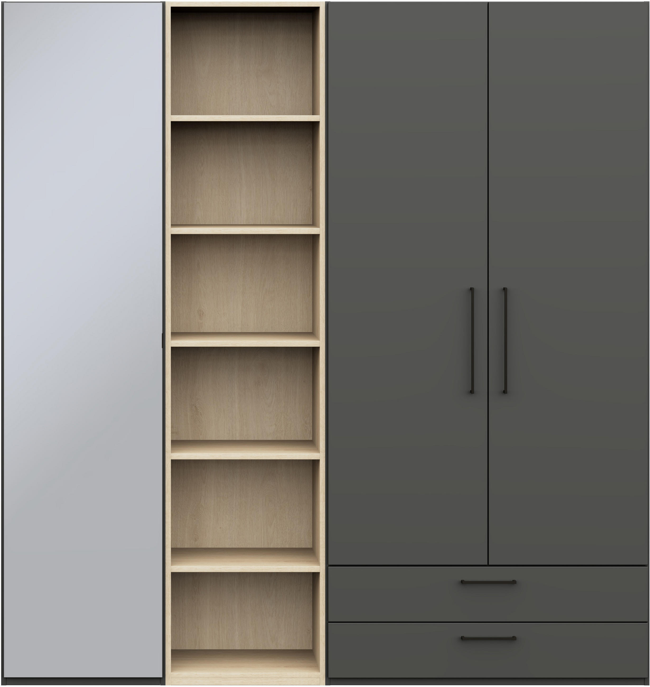 KLEIDERSCHRANK 3-türig Graphitfarben, Eichefarben  - Eichefarben/Anthrazit, Design, Glas/Holzwerkstoff (202,6/213,6/59,3cm) - Cantus