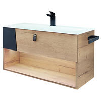 WASCHTISCHKOMBI 77 cm  - Eichefarben/Schwarz, KONVENTIONELL, Leder/Glas (77cm) - Sadena