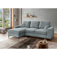 ECKSCHLAFSOFA  mit Rücken echt Cord Hellblau  - Schwarz/Hellblau, KONVENTIONELL, Textil/Metall (143/237cm) - Livetastic