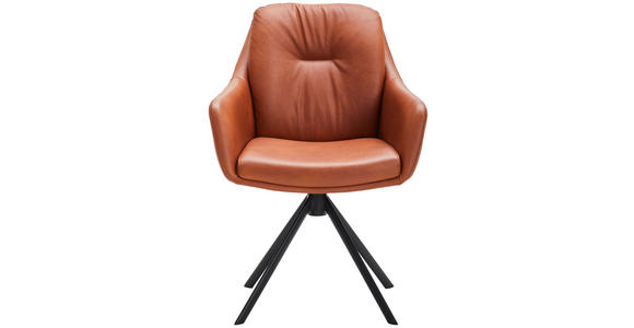 ARMLEHNSTUHL  in Eisen Echtleder pigmentiert  - Cognac/Schwarz, Design, Leder/Metall (62/90/65cm) - Waldwelt