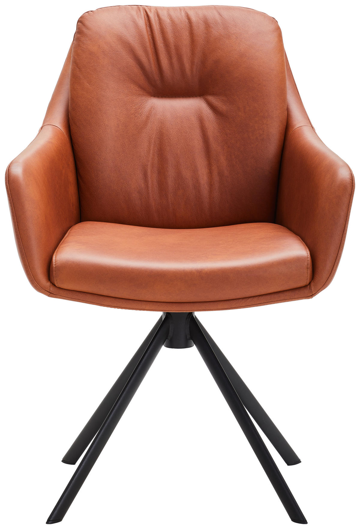 ARMLEHNSTUHL  in Eisen Echtleder pigmentiert  - Cognac/Schwarz, Design, Leder/Metall (62/90/65cm) - Waldwelt