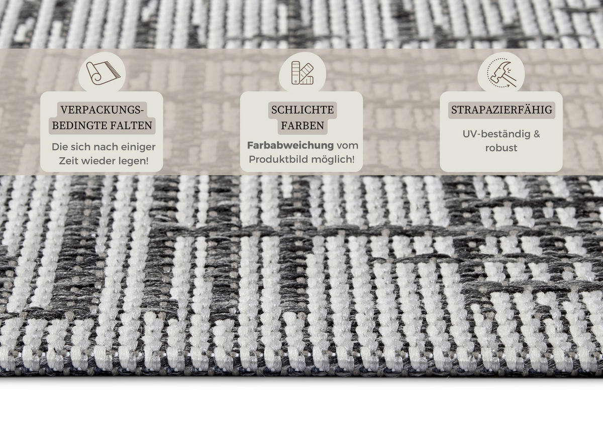 OUTDOORTEPPICH 63/120 cm Clyde Beige, Dunkelgrau  - Dunkelgrau/Beige, Basics, Kunststoff (63/120cm) - Hanse Home