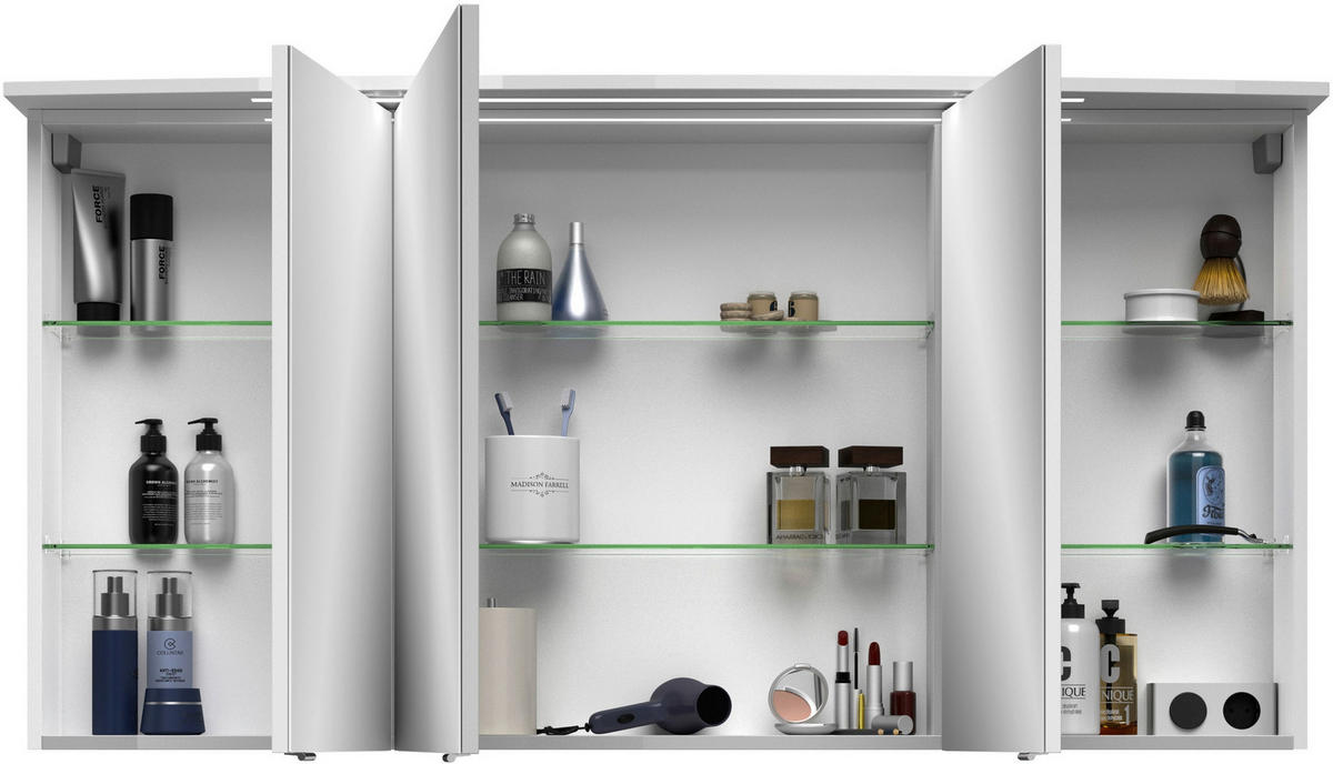 BADEZIMMER 3-teilig  in 144 cm  - Chromfarben/Weiß Hochglanz, MODERN, Glas/Keramik (144cm) - Sadena