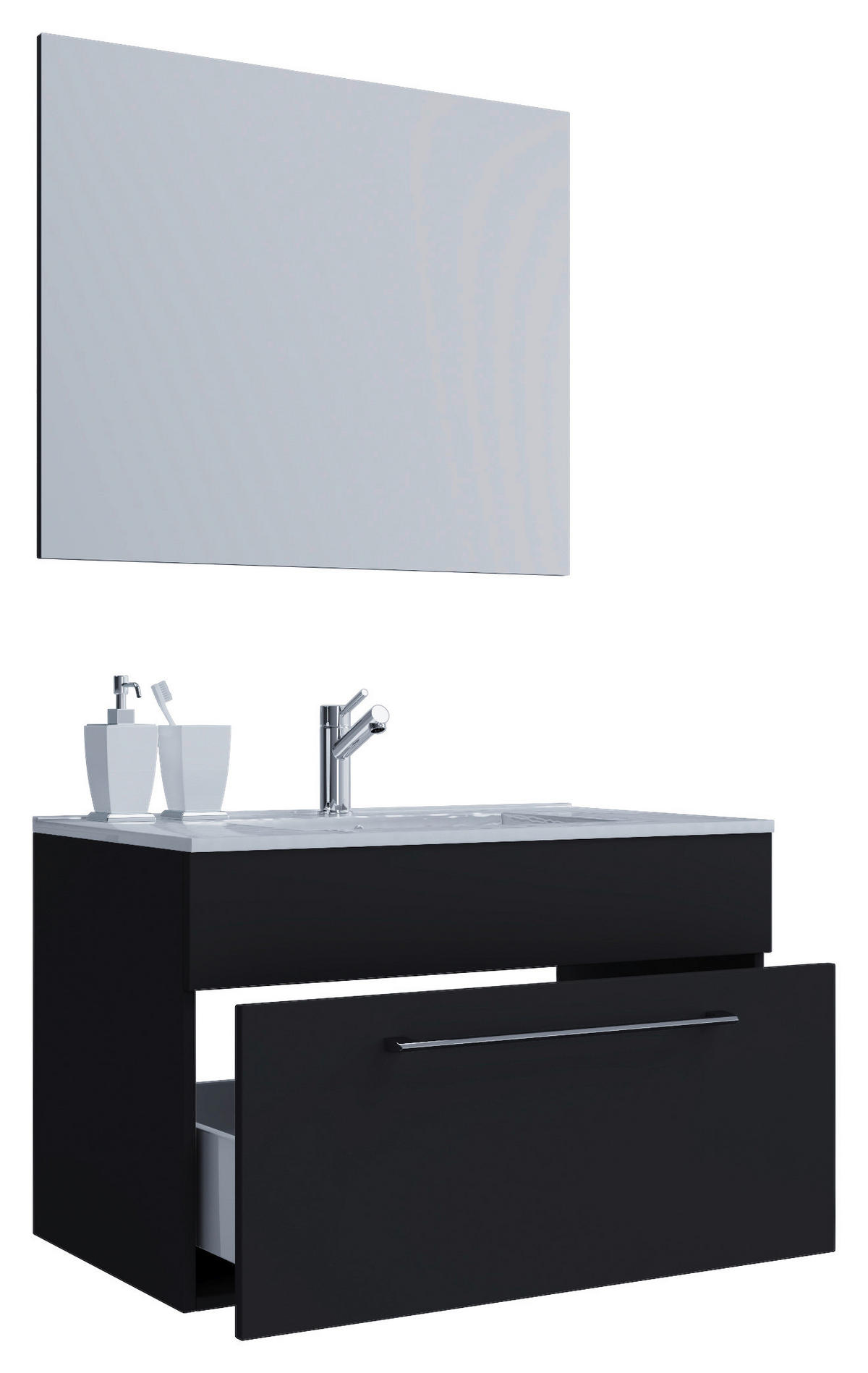 BADEZIMMER 3-teilig  in 80 cm  - Alufarben/Schwarz, MODERN, Keramik/Holzwerkstoff (80cm) - MID.YOU