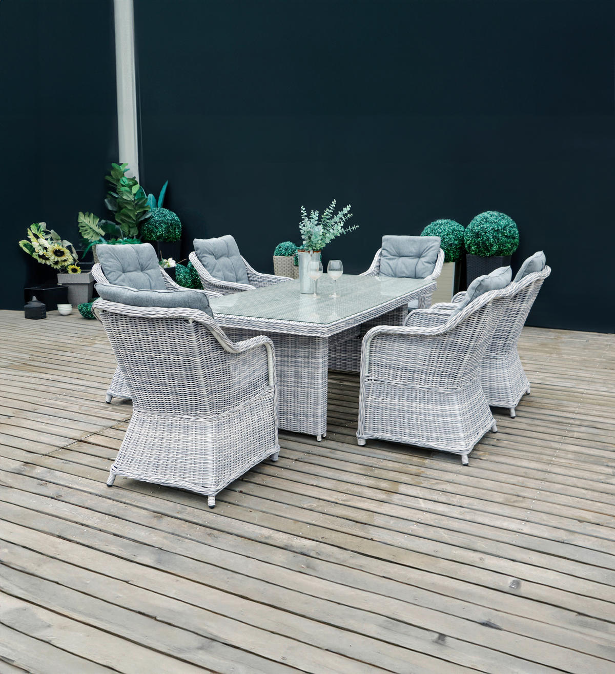 ZAHRADNÍ JÍDELNÍ SET, kov, plast, sklo, textil - světle šedá, Romantický / Rustikální, kov/textil - Ambia Garden