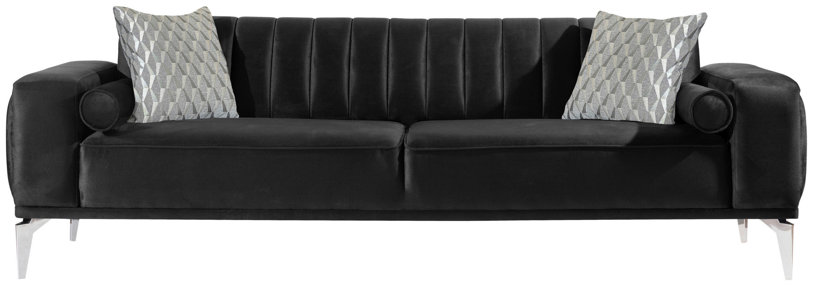 3-SITZER-SOFA Samt Schwarz  - Alufarben/Schwarz, Design, Kunststoff/Textil (236/77/87cm) - Livetastic
