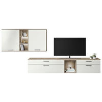 WOHNWAND  in Weiß, Eichefarben  330/150/48,5 cm  - Edelstahlfarben/Eichefarben, Design, Holzwerkstoff/Metall (330/150/48,5cm) - Celina Home