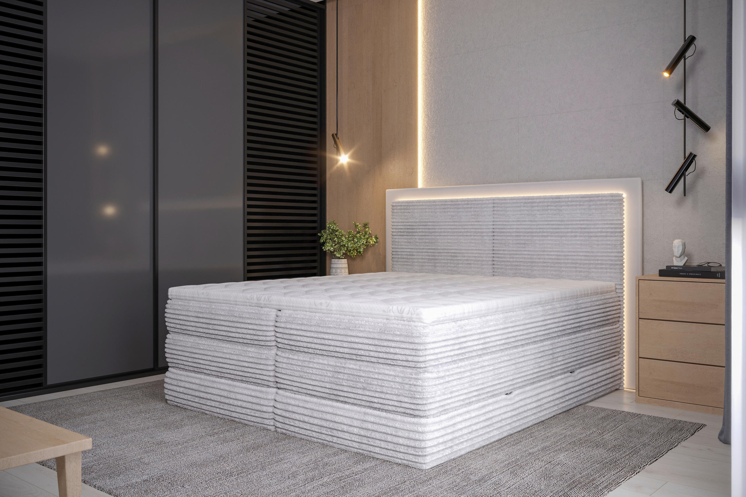 BOXSPRINGBETT 180/200 cm  in Hellgrau  - Hellgrau/Schwarz, Trend, Holz/Holzwerkstoff (180/200cm) - Boxxx