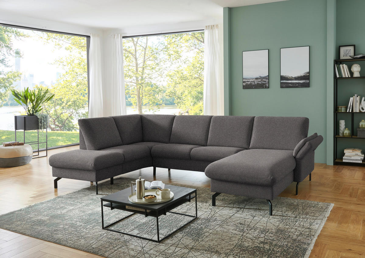 WOHNLANDSCHAFT Flachgewebe Dunkelbraun  - Dunkelbraun/Schwarz, Konventionell, Textil/Metall (190/307/170cm) - Beldomo Comfort