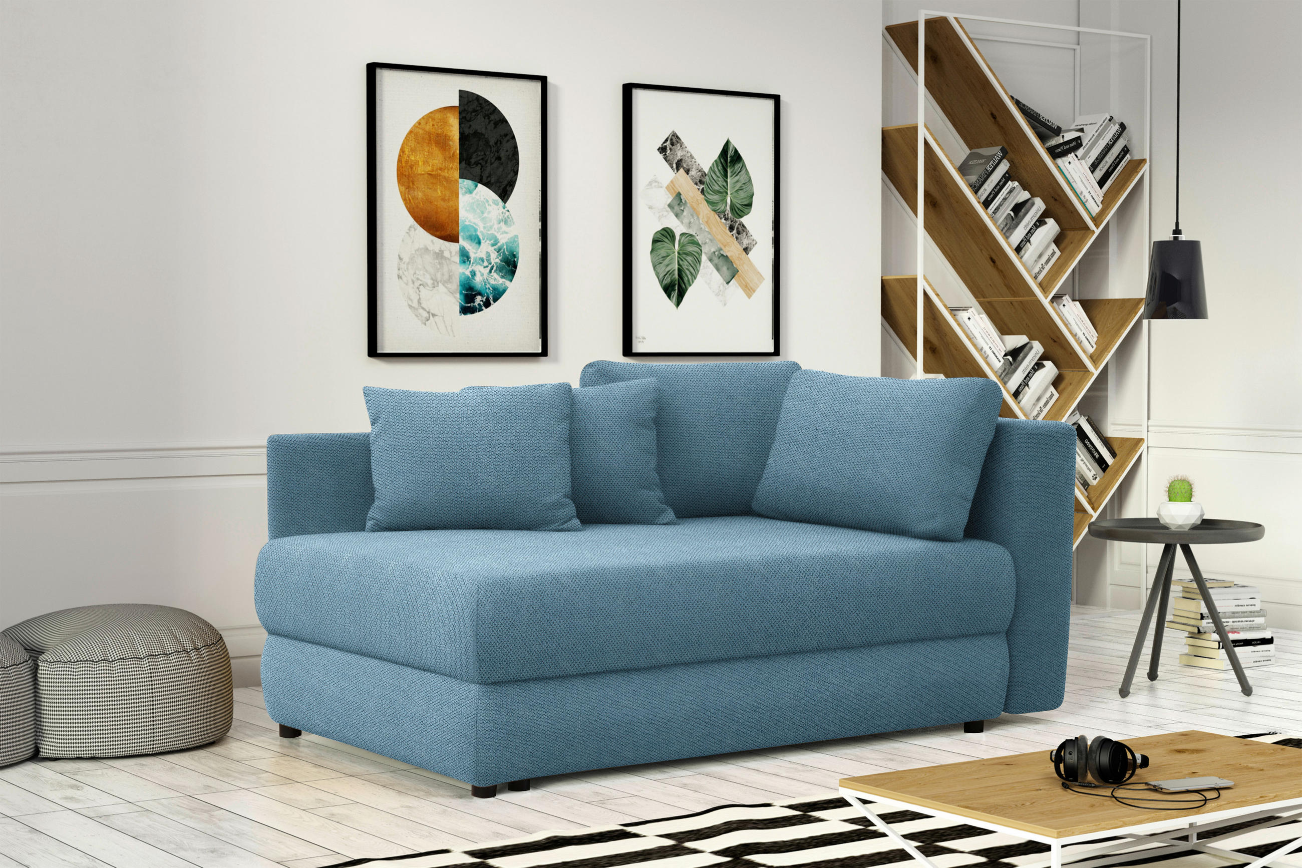 RÉCAMIERE in Flachgewebe Blau  - Blau/Schwarz, Design, Kunststoff/Textil (171/71-88/93cm) - Cantus