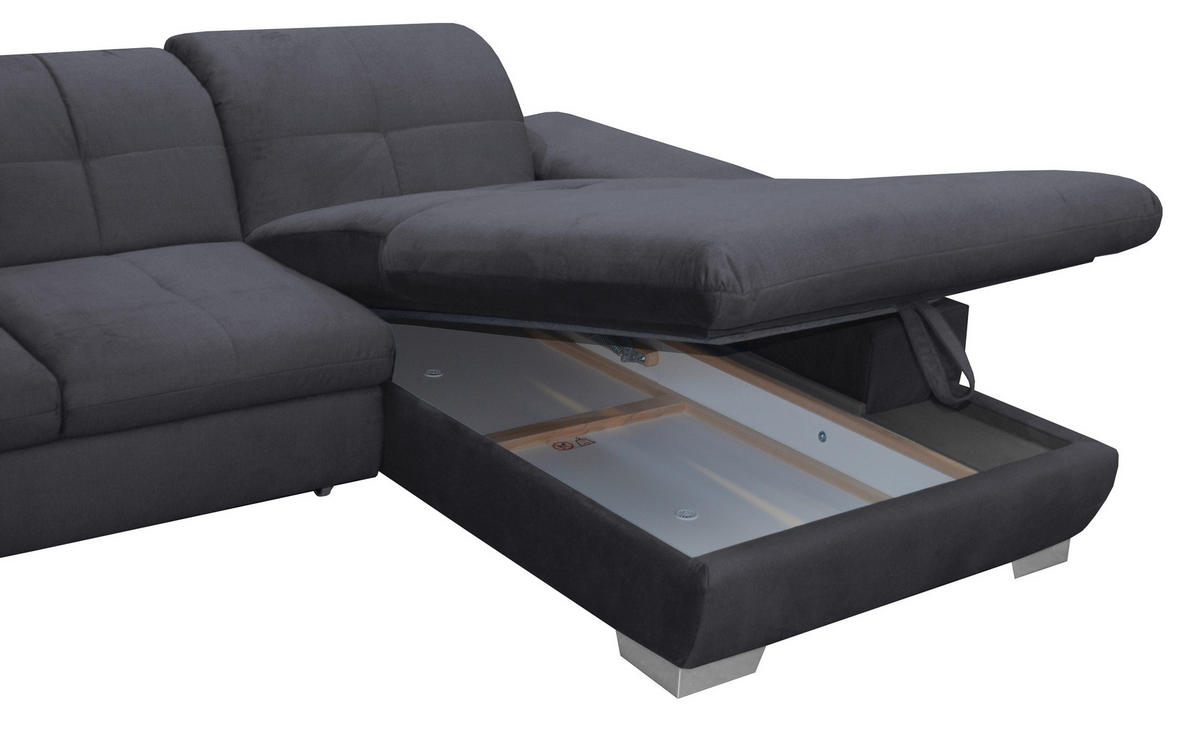 SEDEŽNA GARNITURA, velur temno siva  - barve kroma/temno siva, Design, tekstil (343cm) - Xora