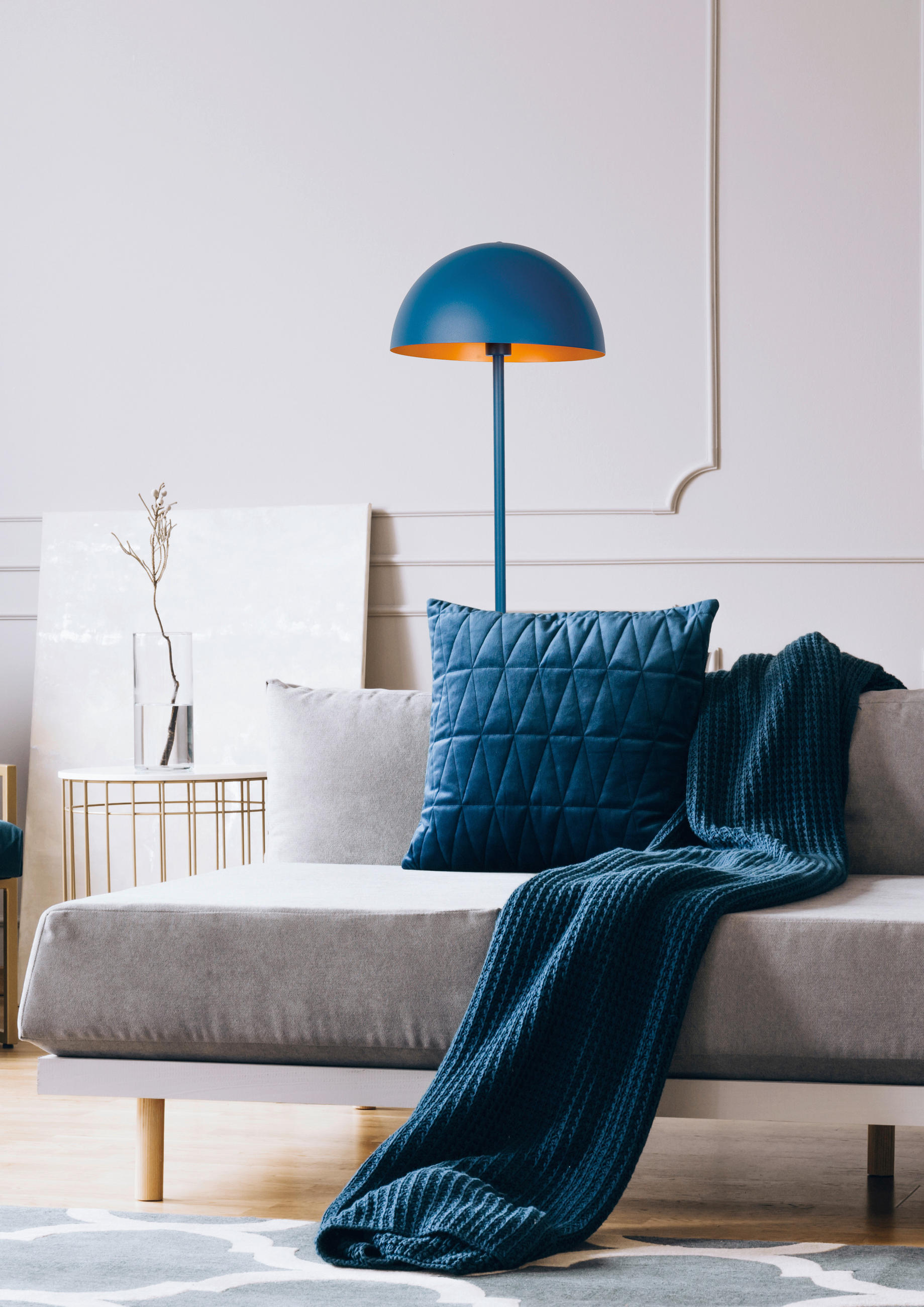 STEHLEUCHTE - Blau/Messingfarben, Design, Metall (160/35cm) - Lucide