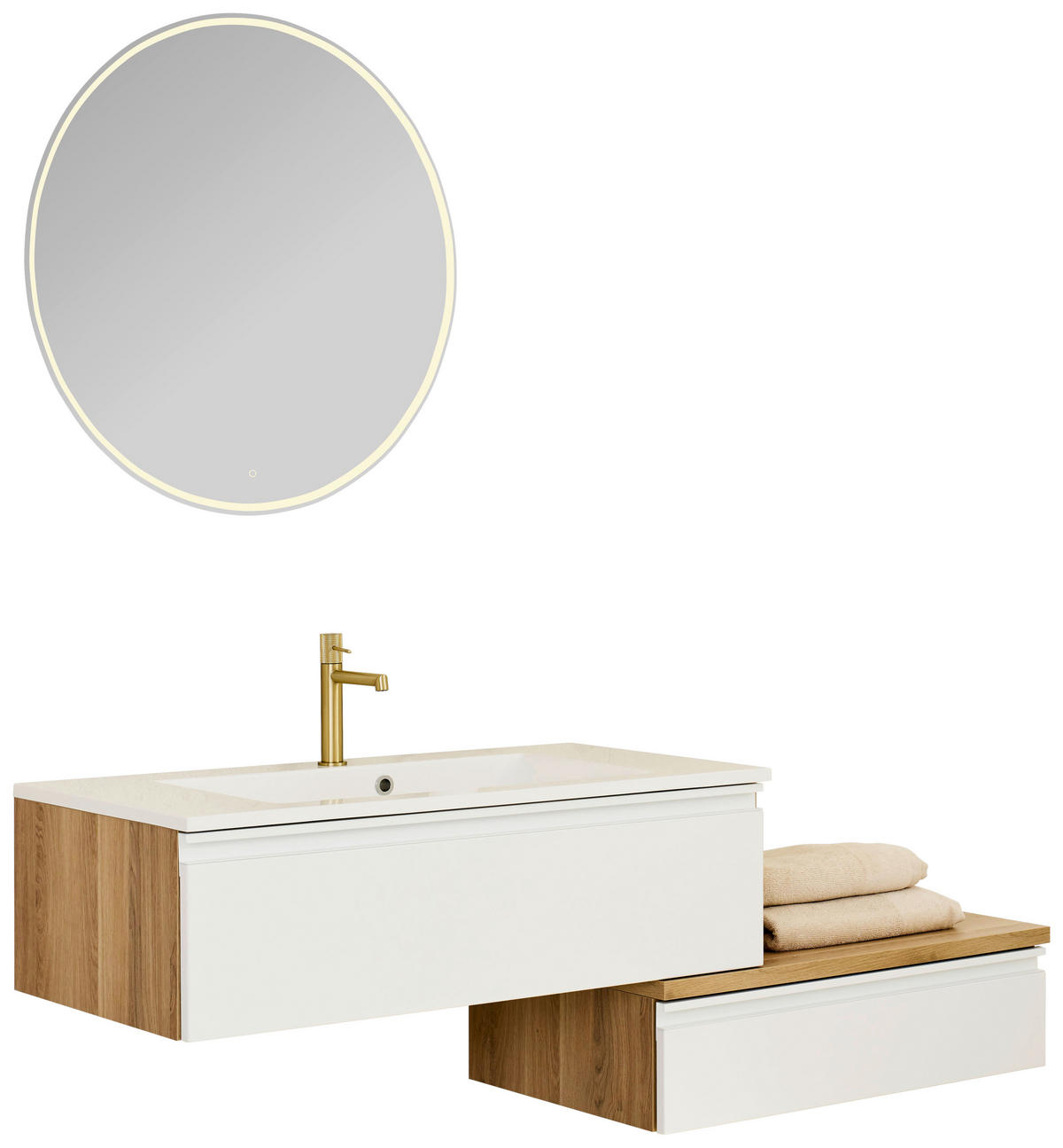 BADEZIMMER 4-teilig  in 160 cm  - Eiche Bianco/Weiß, Basics, Holzwerkstoff/Stein (160cm) - Schöner Wohnen