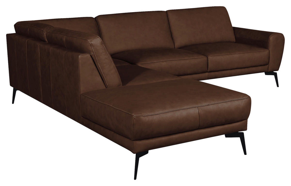 ECKSOFA SPRING Dunkelbraun Echtleder  - Dunkelbraun/Schwarz, Design, Leder/Metall (250/273cm) - Livetastic
