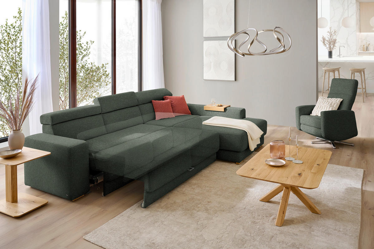 ECKSOFA  in Chenille Dunkelgrün  316/206 cm  - Dunkelgrün/Eichefarben, Design, Textil (316/206cm) - Sedda