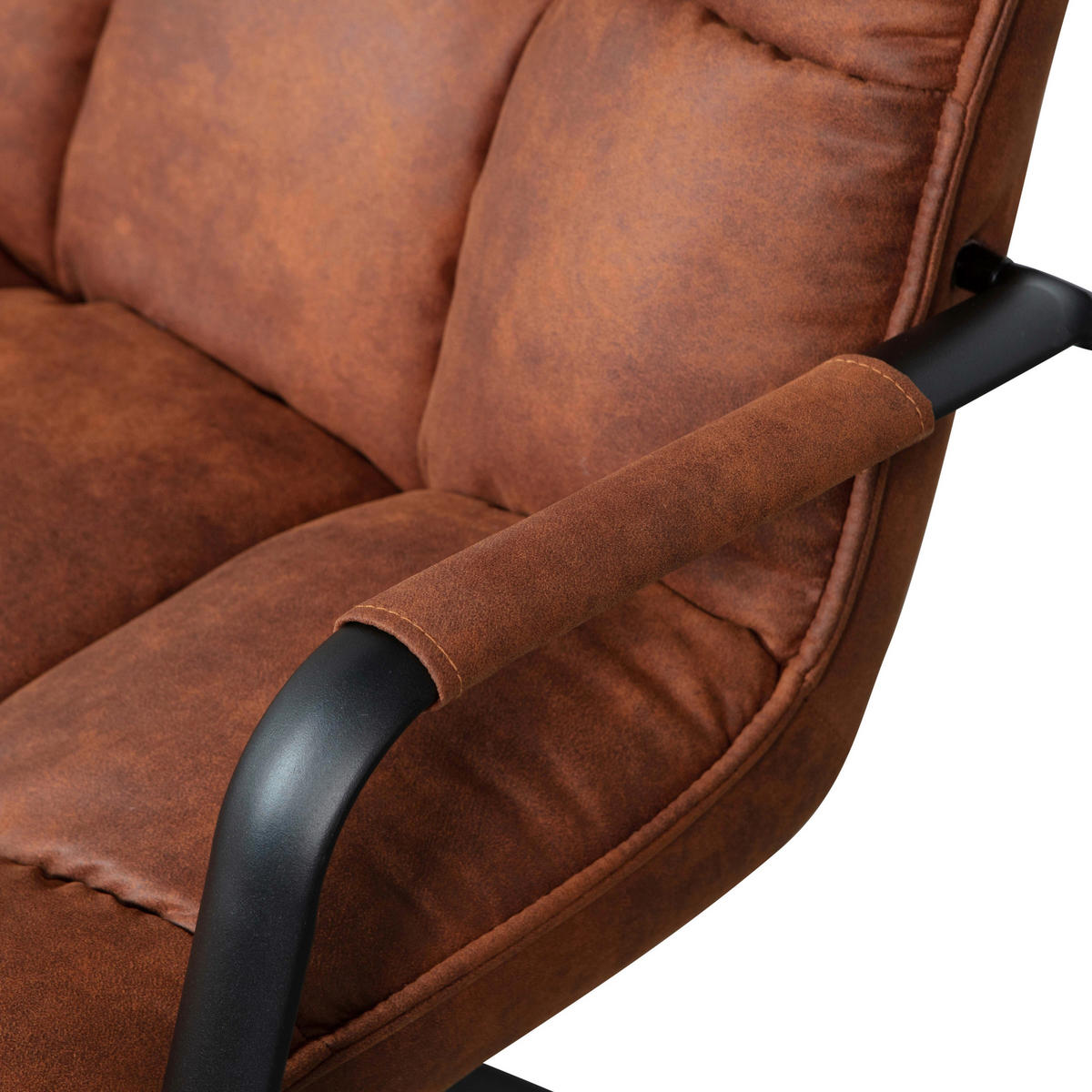 SESSEL in Lederlook Cognac  - Cognac/Schwarz, Design, Textil/Metall (77/97/69cm) - Livetastic