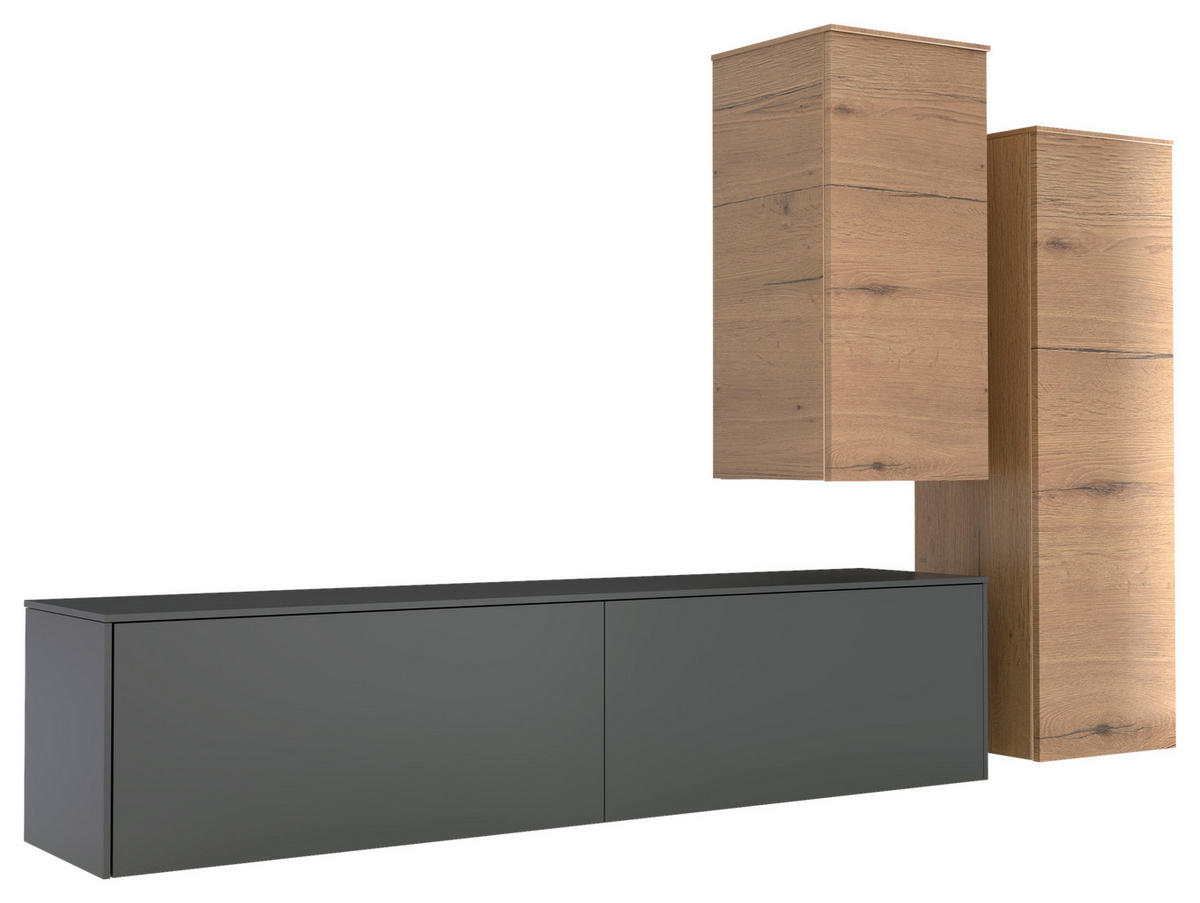WOHNWAND 3-teilig  in Anthrazit, Eichefarben, Schieferfarben, Hellbraun  234/174/37 cm  - Hellbraun/Schieferfarben, Design, Holzwerkstoff (234/174/37cm) - Celina Home