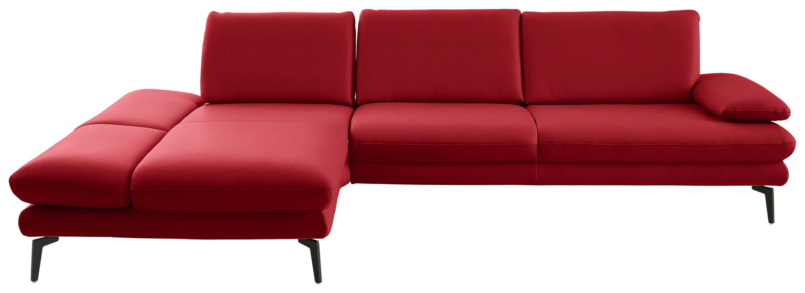 ECKSOFA in Echtleder Rot  195/308 cm  - Rot/Schwarz, Design, Leder/Metall (195/308cm) - Dieter Knoll