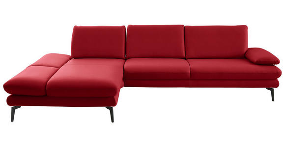 ECKSOFA in Echtleder Rot 195/308 cm - Rot/Schwarz, Design, Leder/Metall (195/308cm) - Dieter Knoll