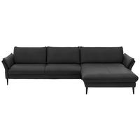 ECKSOFA Echtleder Schwarz  - Schwarz, Design, Leder/Metall (334/172cm) - Hukla